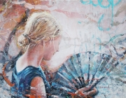 Girl with fan in blue 90x70 acrylic